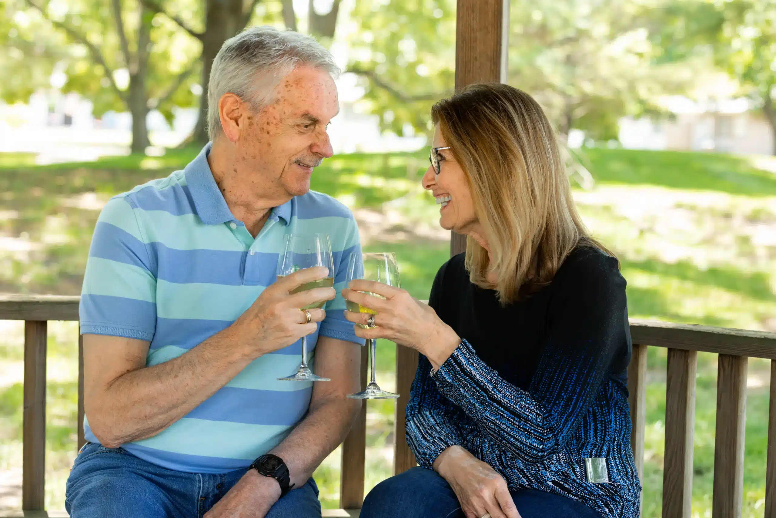 a couple enjoying a drink outside